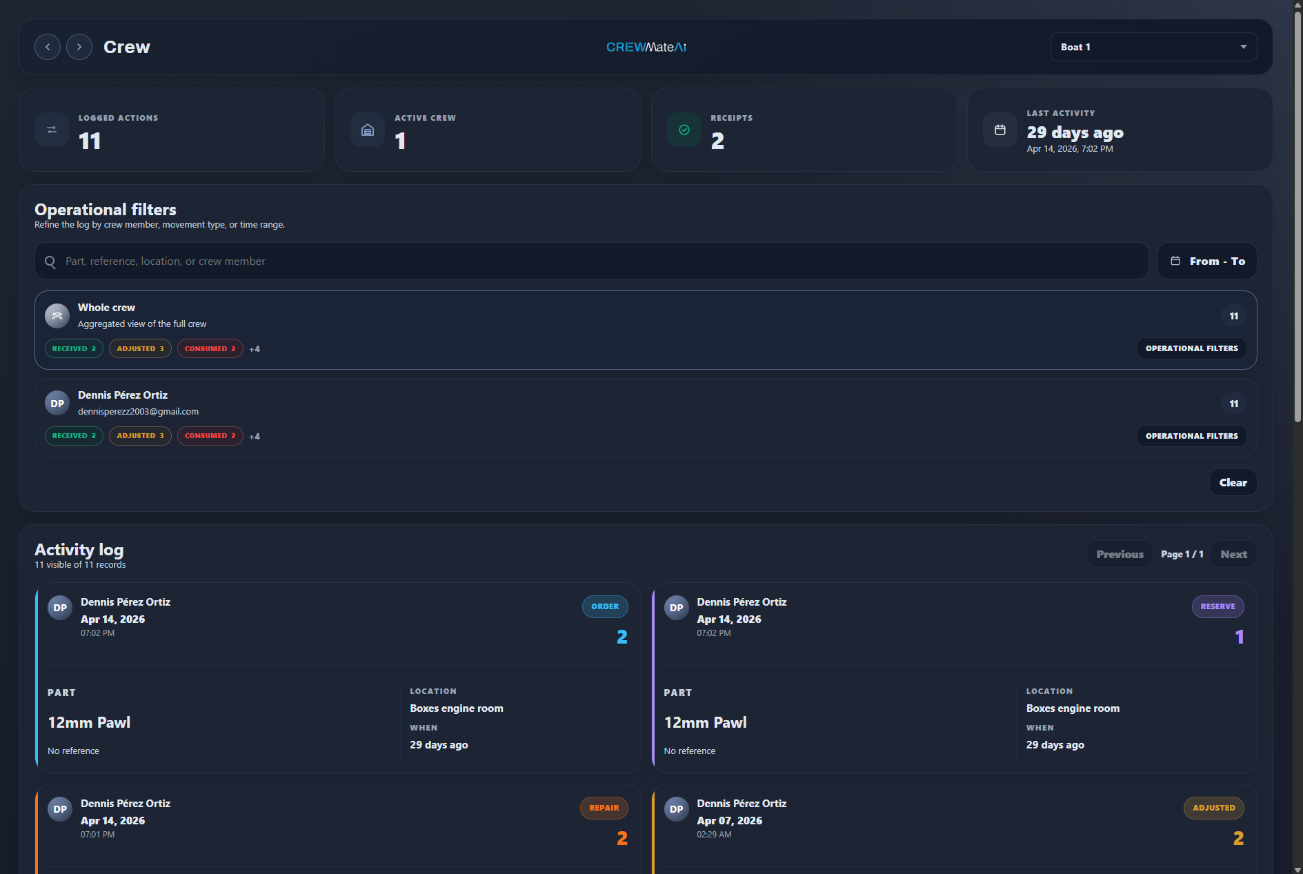 Captura del control de tripulación de CrewMateAI